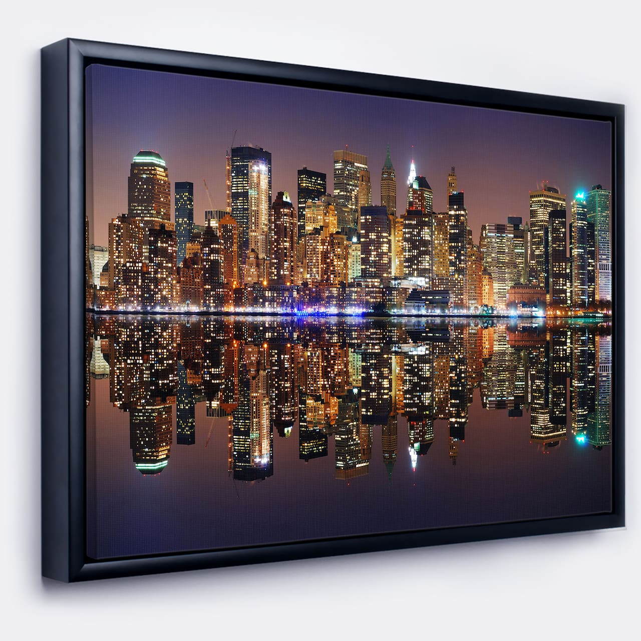 Designart - City of Manhattan Panorama - Cityscape Photo Canvas Print in Black Frame